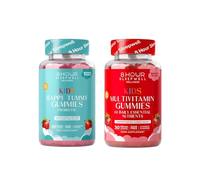 Kids Probiotic + Multivitamin Gummies Bundle - Sugar-Free, Vegan - Probiotics, Vitamin D, Calcium & 14 Essential Vitamins & Minerals for Gut, Immune, Bone & Growth Support - Strawberry Flavour