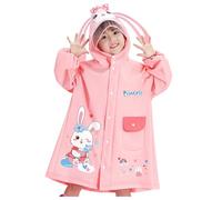 Kids Puddle Suit Boys Girls Waterproof Rain Jacket All in One Rainsuit Easy to Dry Portable Raincoat Age 2-13 Years Pink