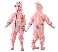 Kids Puddle Suit Rain Suit Boys Girls All in One Waterproof Overalls Toddler Muddy Suit Hooded Raincoat Rainwear Cartoon Romper L Size 4-5 Years
