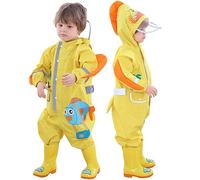 Kids Puddle Suits Boys Girls All in One Waterproof Hooded Raincoats Unisex Lightweight Breathable Poncho Rainwear Cute 3D Pattern Rainsuits