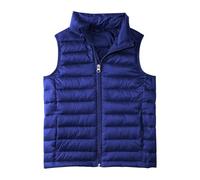 Kids Puffer Gilet Zip Up Sleeveless Jackets Lightweight Foldable Warm Vest Boys Girls Winter Thermal Waterproof Waistcoat Soft Fluffy Mock Neck Coat with Pocket (Dark Blue, 13-14 Years)