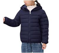 Kids Puffer Jacket Winter Packable Hooded Zipper Padded Jacket with Pockets, Lightweight Thicken Down Coat Boys Girls Quilted Jackets Outerwear School Cold Weather 12 Years Navy