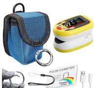 Kids Pulse Oximeter with Carrier Case and Ring Hook- Accurate Oxygen Saturation Monitor - Child-Friendly Fingertip Oximeter for Home & Travel (Blue Pouch, Ring Hook and Yellow Pulse Oximeter)