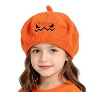 Kids Pumpkin Hat, Cute Halloween Knit Beanie, Orange Devil Beret Cap | Soft Stretch Knit, Embroidered Pumpkin Face, Ribbed Edge, Warm Fall Hat for Halloween Parties Trick-or-Treating Pumpkin Patch