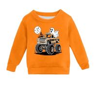 Kids' Pumpkin Patch Crewneck - Cute Graphic Pullover Hoodie Sweatshirt, Autumn Casual Fun Orange