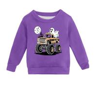 Kids' Pumpkin Patch Crewneck - Cute Graphic Pullover Hoodie Sweatshirt, Autumn Casual Fun Purple