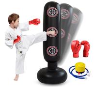 Kids Punch Bag Free Standing, Inflatable Punching Bag with Boxing Gloves and Pump for Children, Boxing Set Girls Boys Toys for Practicing Karate Taekwondo MMA Kick Age 3 4 5 6 7 8 9 10 11 12 13 14
