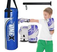Kids Punch Bag With 2oz Boxing Gloves, 40cm Hanging Junior Set for MMA Muay Thai Karate Kickboxing, Maya Hide Leather Children Girls Boys Punching Bag (40CM Punch Bag Blue)