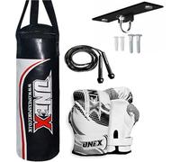 Kids Punch Bag With 2oz Boxing Gloves, 40cm Hanging Junior Set for MMA Muay Thai Karate Kickboxing, Maya Hide Leather Children Girls Boys Punching Bag (Black)