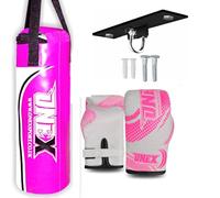 Kids Punch Bag With 2oz Boxing Gloves, 40cm Hanging Junior Set for MMA Muay Thai Karate Kickboxing, Maya Hide Leather Children Girls Boys Punching Bag (40CM Punch Bag Pink)