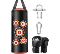 Kids Punch Bag with Gloves, Junior 2FT Unfilled Hanging Set with Gloves, Chains and Fixing Hooks, Microfiber Leather Heavy Bag for Youth Children Training Kickboxing Fitness Workout, Boys Girls Gift