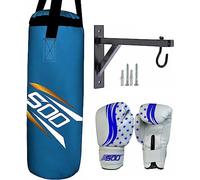 Kids Punching Bag Set, Unfilled Junior Kick Boxing Bag Kit with Gloves Pads & Hanging 12’’ Wall Bracket, Heavy Duty Wall Mounted Punch Bag for Youth MMA, Martial Art Thai Training (Blue)
