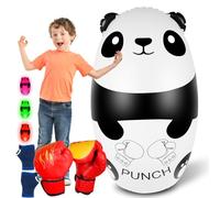 Kids Punching Bag with Boxing Gloves 120cm Light Up Panda Inflatable Punching Bag with Workout Gloves Stress Relief Toy for Kids 3-9 Gifts for Boys & Girls(3xAAA Batteries Not Included)