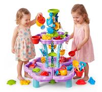 Kids Purple 2-Tier Sand & Water Play Table Interactive Waterfall Activity Table with Accessories
