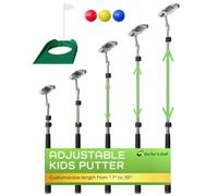 Kids Putter with Extendable Shaft for Junior Golfers Ideal Training Club for Youth - Includes 3 Balls, Cup with Flag - Silver, 17"-35"
