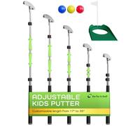 Kids Putter with Extendable Shaft for Junior Golfers Ideal Training Club for Youth - Includes 3 Balls, Cup with Flag - Silver, 17"-35" (Right and Left Handed)