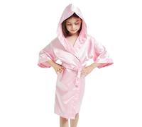 Kids Pyjamas Girls 11-12 - Silk Satin Hooded Bathrobe Kimono Robes Nightgown Sleepwear Clothes (Rose Gold 5-6 Years)