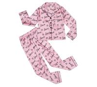 Kids Pyjamas Girls Satin Pyjamas Sets Girls Silk Pajamas Kids Pjs Solid Print Girls Long Sleeve Button-Down Pjs Set 2PCs Silky Nightwear Sleepwear Age 8-12 Years Pink
