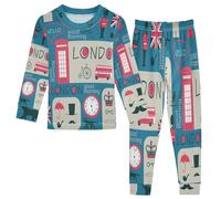 Kids Pyjamas Sets UK London Symbol Cotton Pyjama Set Sleepwear Long Sleeve Nightwear Children Pjs Set for Girls Boys Multicolor