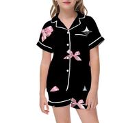 Kids Pyjamas Wicked Gifts for Girls Flower Girl Pjs Pink Bow Pajamas Silk Girls' Pyjama Sets Ladies 15+ Year Old Summer Clothes Shorts Set Teen Stuff Wedding Day Teenage,Black-7,5-6 Years