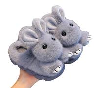 Kids Rabbit Slippers Winter 3D Animal Plush Fleece Lined Warm Cozy Indoor Shoes Thick Sole for Boys Girls Grey