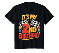 Kids Race Car 2nd Birthday Two Second Racing Car Flag 2 Years Old T-Shirt