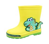 Kids Rain Boots Boys Girls Baby Wellies Waterproof Lightweight Wellington Boots for Outdoor Dinosaur Cartoon Pattern for Wider Calf Fitting Dog Walking Shoes for Festivals Garden (Yellow, 11)