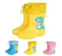 Kids Rain Boots Boys Girls Baby Wellies Waterproof Lightweight Wellington Boots Rainy Snow Dinosaur Cartoon Pattern for Wider Calf Fitting for Outdoor Play Festivals Fishing (Yellow, 2 Big Kids)