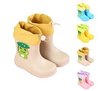 Kids Rain Boots Boys Girls Kids Wellies Waterproof Lightweight Wellington Boots Rainy Snow Animal Cartoon Pattern for Wider Calf Fitting Outdoors Garden Walking Sturdy Grip (Khaki, 20)