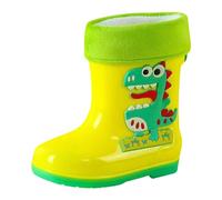 Kids Rain Boots Boys Girls Toddlers Wellies Waterproof Non-Slip Wellington Boots Rainy Snow Dinosaur Cartoon Pattern for Wider Calf Fitting for Outdoor Play Festivals Fishing (Yellow, 18)