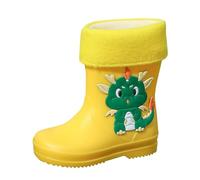 Kids Rain Boots Boys Girls Toddlers Wellies Waterproof Non-Slip Wellington Boots Rainy Snow Dinosaur Cartoon Pattern for Wider Calf Fitting Outdoors Garden Walking Sturdy Grip (Yellow, 15)