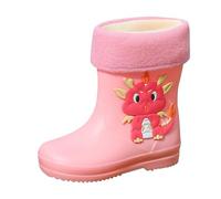 Kids Rain Boots Boys Girls Toddlers Wellies Waterproof Non-Slip Wellington Boots Rainy Snow Dinosaur Cartoon Pattern for Wider Calf Fitting Outdoors Garden Walking Sturdy Grip (18) Pink