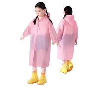 Kids Rain Poncho Raincoat Jackets Reusable Rainwear Windbreaker with Hood Resistant Portable Outdoor Camping, Emergency Situations, Travel Light Pink