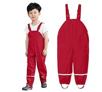 Kids Rain Trousers Girls Boys Rain Dungarees Waterproof Bib Overalls Lightweight Rains Overalls Pants Windproof Outdoor Reflective Mud Pant Unisex with Reflective Strip Children Rainwear Red