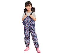 Kids Rain Trousers Suspender Rain Bib Dungarees Over Pants Cartoon Printed Wind Proof for Boys Girls Outdoor Reflective Breathing Durable Long Pants Reusable Dirty Proof Rain Jumpsuit