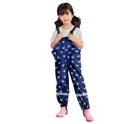 Kids Rain Trousers Suspender Rain Bib Dungarees Over Pants Cartoon Printed Wind Proof for Boys Girls Outdoor Reflective Breathing Durable Long Pants Reusable Dirty Proof Rain Jumpsuit