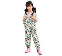 Kids Rain Trousers Suspender Rain Bib Dungarees Over Pants Cartoon Printed Wind Proof for Boys Girls Outdoor Reflective Breathing Durable Long Pants Reusable Dirty Proof Rain Jumpsuit