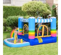 Kids Rainbow Bouncy Castle & Pool House Inflatable Trampoline w/ Blower Pump Outdoor Play Garden Activity Exercise Fun 3-8 Years 2.8 x 1.7 x 1.55m