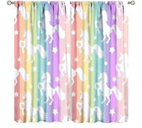 Kids Rainbow Curtains,Colorful Cartoon Unicorn Star Print Drapes for Bedroom Living Room Nursery Window Treatment 2 Panels Set Total Size 52" W X 84" L Inch