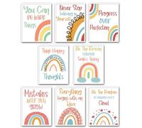 Kids Rainbow Inspirational Posters - 8 Inspiring Quote Prints for Children’s Bedroom, Playroom & Classroom - Colourful Motivational Wall Art Decor