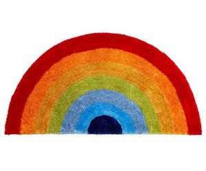 Kids Rainbow Multicoloured Geometric Striped Modern Shaggy Handmade Rug For Living Room And Bedroom-70 X 140Cm (Halfmoon)