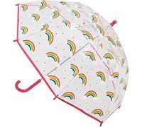 Kids Rainbow Print Transparent Umbrella, 70 cm Diameter, Pink Handle, PVC Material