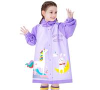 Kids Raincoat Girls Boys Hooded Rain Poncho Waterproof Rain Jacket Toddler Zipper Rain Suit Cute 3D Cartoon Rainwear 2-12 Years