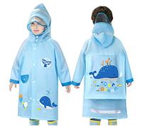 Kids Raincoat Toddler Rain Poncho Waterproof Rain Jacket Hooded Boys Girls Rain Coat Reusable Rainwear with Backpack Cover 3-8 Years