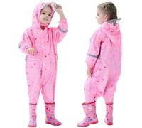Kids Raincoats Girls Boys Puddle Suit Hooded All In One Waterproof Rainsuit Children Lightweight Prints Muddy Suit Reusable Rain Jacket Rainwear 1-3 Years