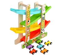 Kids Ramp Racer Set - 30x26x7cm Wooden Car Track, Educational Slide Play Toy, Colorful Racing Ramp, Sturdy Vehicle Tower | Developmental Toy for Tôddlers Boys Girls Over 2 Years Old Birthday Gift