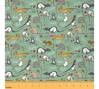 Kids Rat Fabric by The Yard Mouse Rodents Upholstery Fabric Funny Animal Love Heart Decorative Quilting Sewing Fabric for Boys Girls Cartoon Waterproof Fabric, DIY Art,Teal Blue 2 Yards