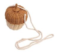 Kids Rattan Storage Basket Acorn Shaped Rattan Basket Bag Waterproof Multifunctional Cute Hand Woven Decorative for Home (Small Shoulder Bag)