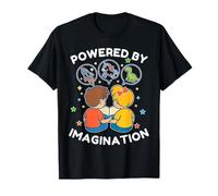 Kids Reading Rocket Unicorn Dinosaur Powered by Imagination T-Shirt