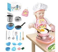 Kids Real Cooking Set, Children's Real Cooking Mini Kitchen Toys - 22 PCS Set, Childrens Mini Toy Cookware With Stove, A Tiny Truly Safe Kitchen For Beginner Food Making Educational Toys(Blue)